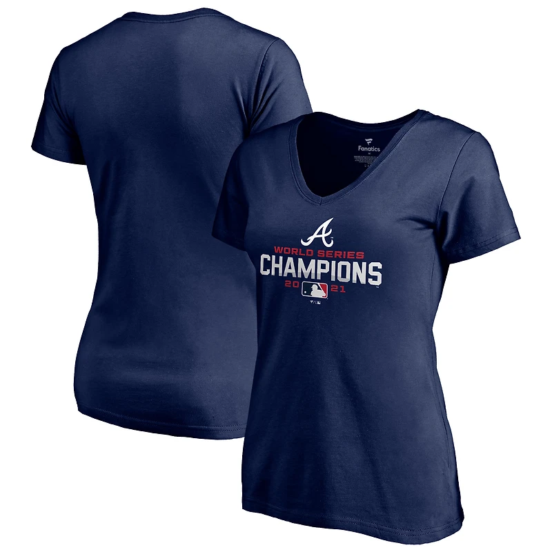 Women's Fanatics Navy Atlanta Braves 2021 World Series Champions Plus Size V-Neck T-Shirt