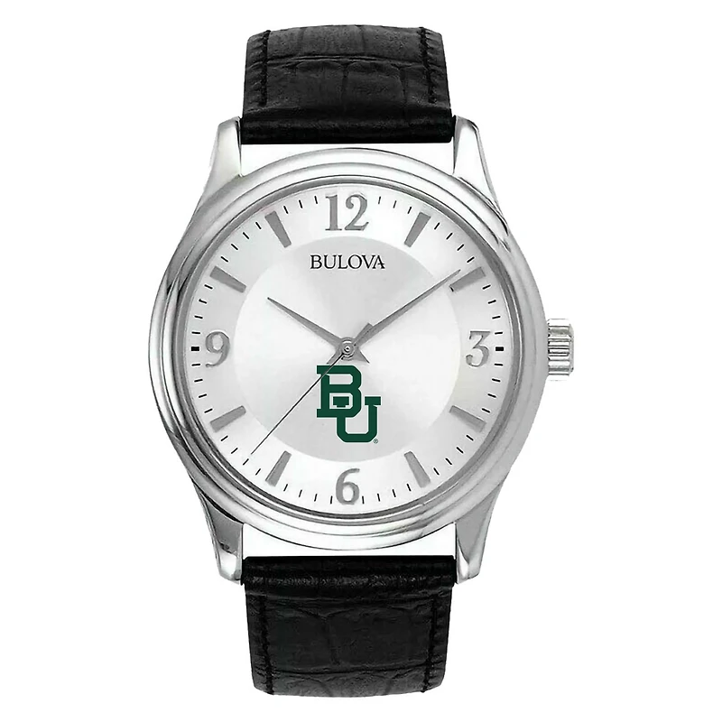 Men's Silver Baylor Bears Leather Watch