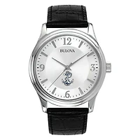Men's Silver Navy Midshipmen Leather Watch