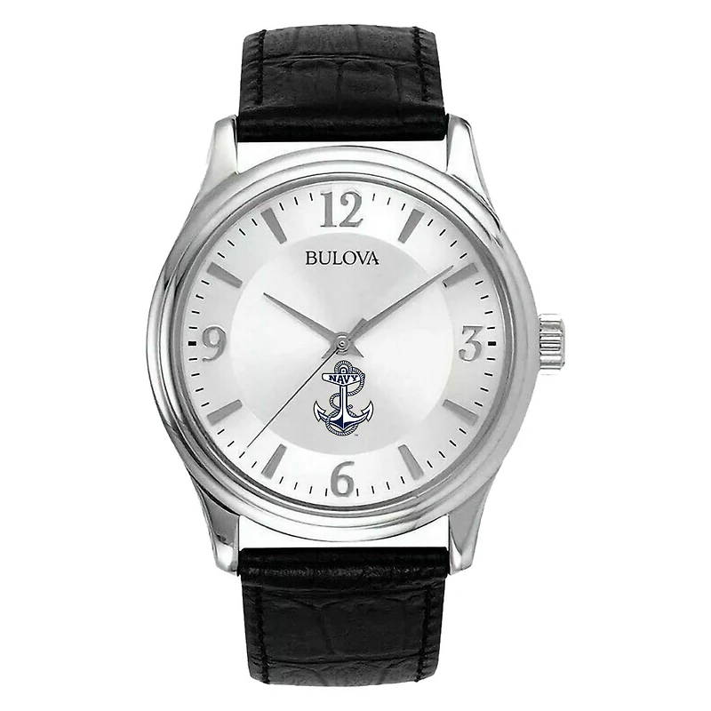Men's Silver Navy Midshipmen Leather Watch