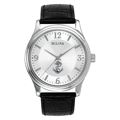 Men's Silver Navy Midshipmen Leather Watch