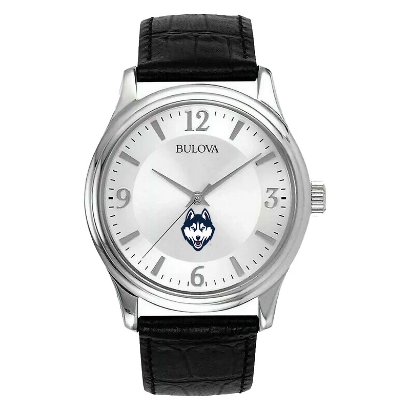 Men's Silver UConn Huskies Leather Watch