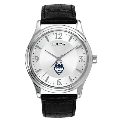 Men's Silver UConn Huskies Leather Watch