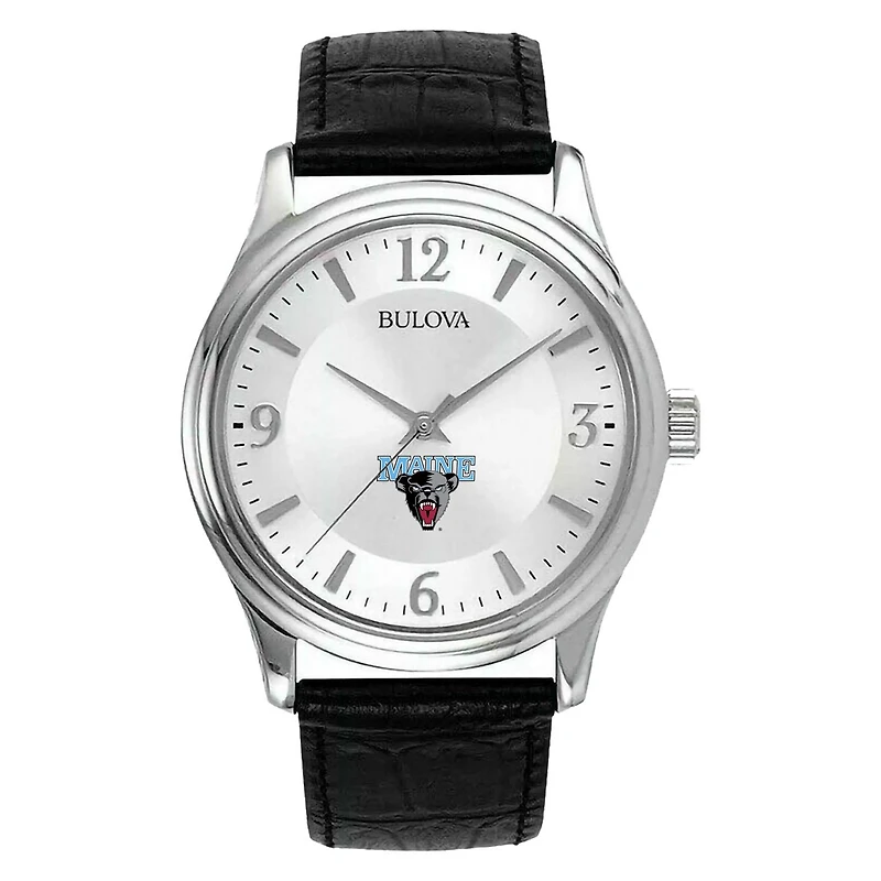 Men's Silver Maine Black Bears Leather Watch