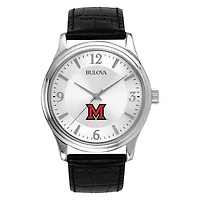 Men's Silver Miami University RedHawks Leather Watch