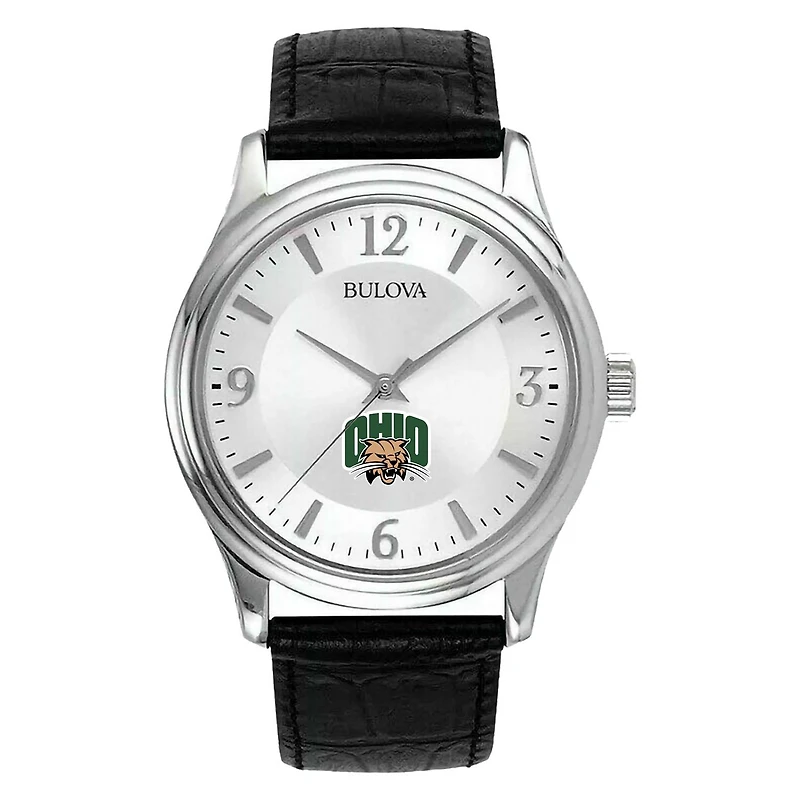 Men's Silver Ohio Bobcats Leather Watch