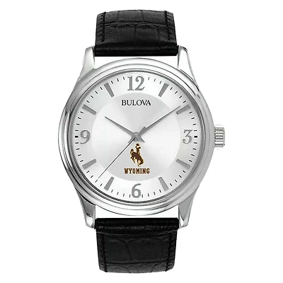 Men's Silver Wyoming Cowboys Leather Watch