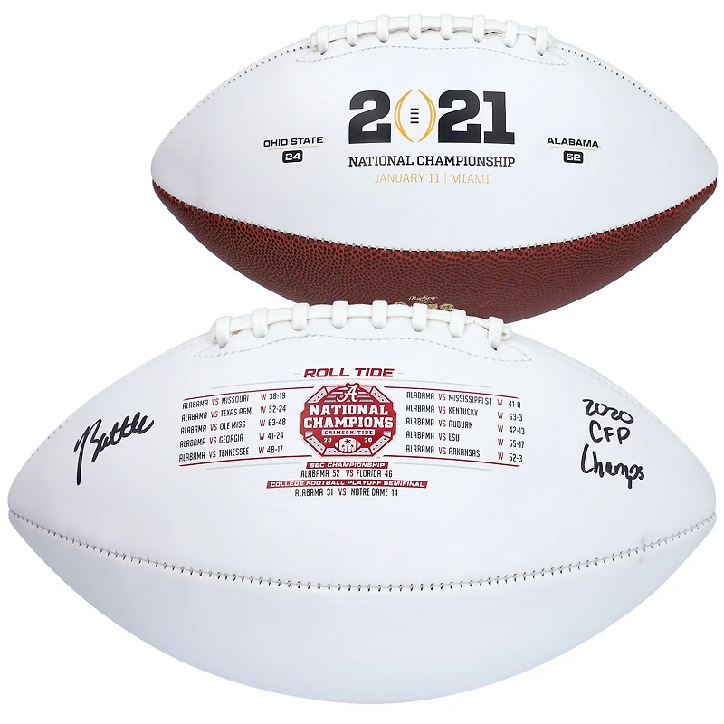 Jordan Battle Alabama Crimson Tide Autographed 2020 CFP Champions White Panel Football with "2020 CFP Champs" Inscription