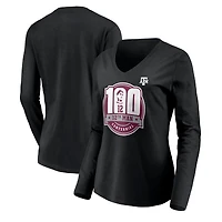 Women's Black Texas A&M Aggies 12th Man Centennial Long Sleeve V-Neck T-Shirt