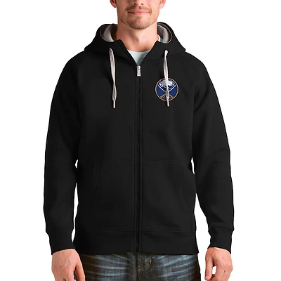 Men's Antigua Black Buffalo Sabres Logo Victory Full-Zip Hoodie