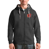 Men's Antigua Charcoal Calgary Flames Logo Victory Full-Zip Hoodie