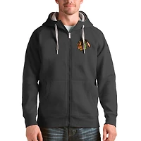 Men's Antigua Charcoal Chicago Blackhawks Logo Victory Full-Zip Hoodie