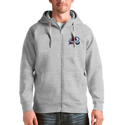 Men's Antigua Heathered Gray Colorado Avalanche Logo Victory Full-Zip Hoodie