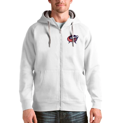 Men's Antigua White Columbus Blue Jackets Logo Victory Full-Zip Hoodie