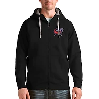 Men's Antigua Black Columbus Blue Jackets Logo Victory Full-Zip Hoodie