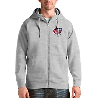 Men's Antigua Heathered Gray Columbus Blue Jackets Logo Victory Full-Zip Hoodie