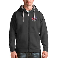 Men's Antigua Charcoal Columbus Blue Jackets Logo Victory Full-Zip Hoodie