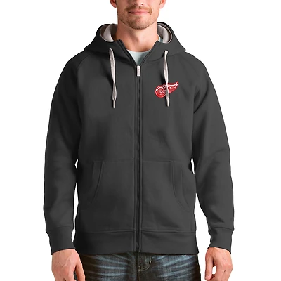 Men's Antigua Charcoal Detroit Red Wings Logo Victory Full-Zip Hoodie