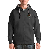 Men's Antigua Charcoal Minnesota Wild Logo Victory Full-Zip Hoodie