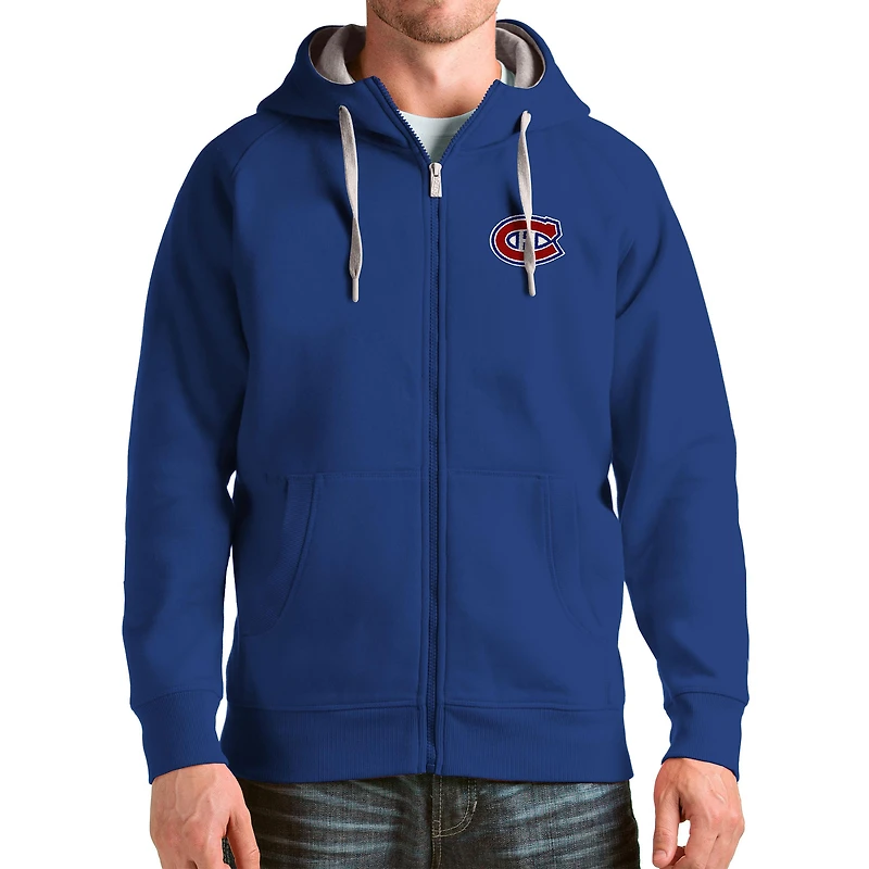 Men's Antigua Blue Montreal Canadiens Logo Victory Full-Zip Hoodie