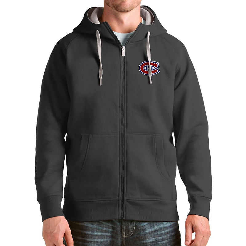 Men's Antigua Charcoal Montreal Canadiens Logo Victory Full-Zip Hoodie