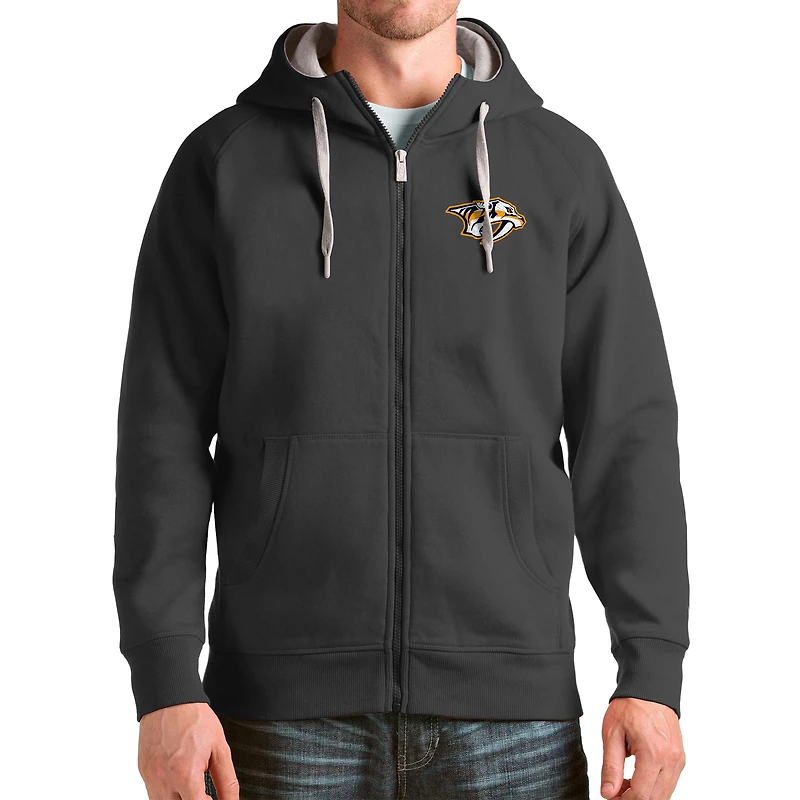 Men's Antigua Charcoal Nashville Predators Logo Victory Full-Zip Hoodie