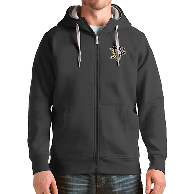 Men's Antigua Charcoal Pittsburgh Penguins Logo Victory Full-Zip Hoodie