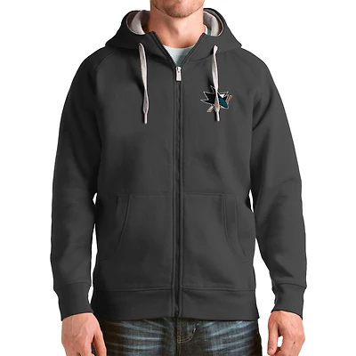 Men's Antigua Charcoal San Jose Sharks Logo Victory Full-Zip Hoodie