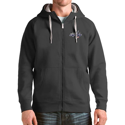 Men's Antigua Charcoal Washington Capitals Logo Victory Full-Zip Hoodie