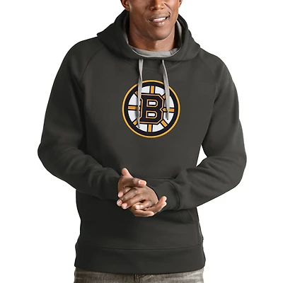 Men's Antigua Charcoal Boston Bruins Logo Victory Pullover Hoodie