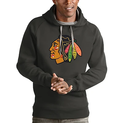 Men's Antigua Charcoal Chicago Blackhawks Logo Victory Pullover Hoodie