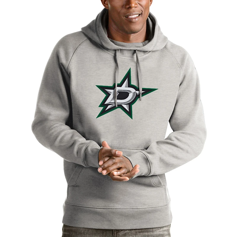 Men's Antigua Heathered Gray Dallas Stars Logo Victory Pullover Hoodie