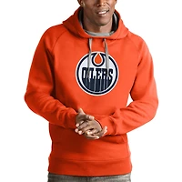Men's Antigua Orange Edmonton Oilers Logo Victory Pullover Hoodie