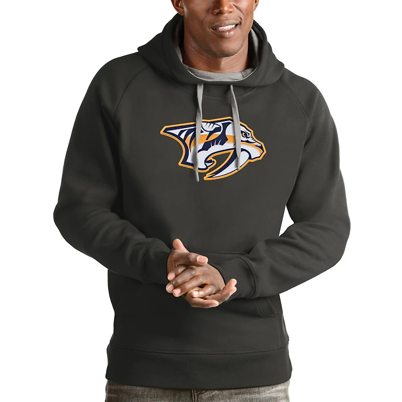 Men's Antigua Charcoal Nashville Predators Logo Victory Pullover Hoodie