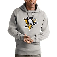 Men's Antigua Heathered Gray Pittsburgh Penguins Logo Victory Pullover Hoodie