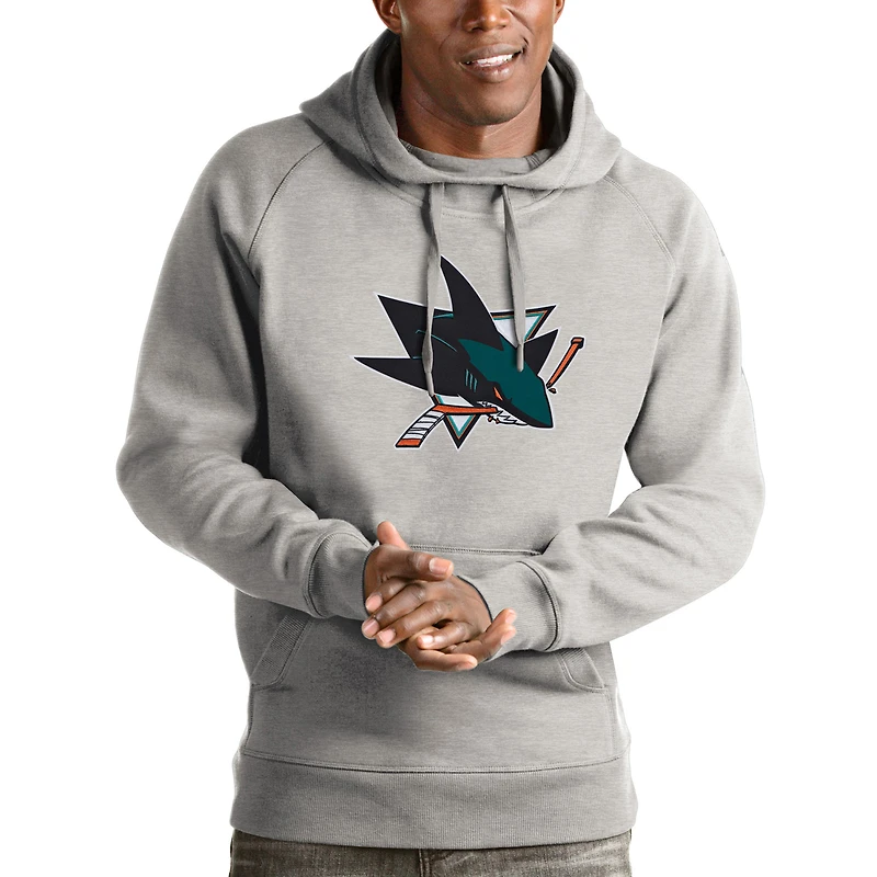 Men's Antigua Heathered Gray San Jose Sharks Logo Victory Pullover Hoodie