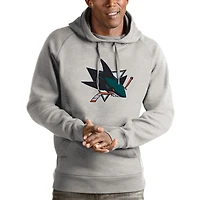 Men's Antigua Heathered Gray San Jose Sharks Logo Victory Pullover Hoodie