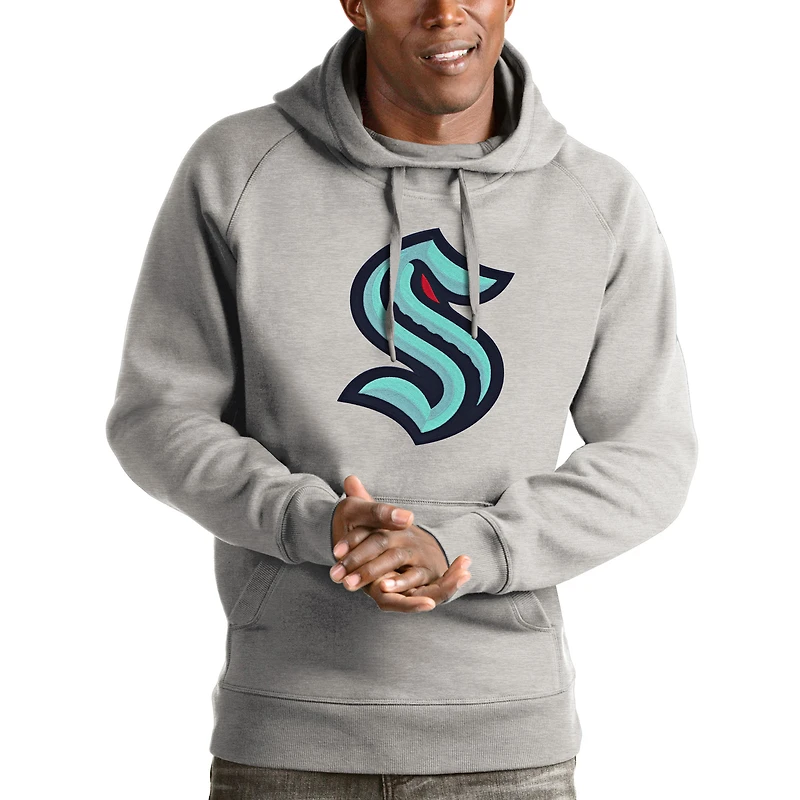 Men's Antigua Heathered Gray Seattle Kraken Logo Victory Pullover Hoodie