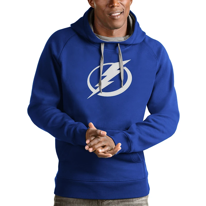 Men's Antigua Blue Tampa Bay Lightning Logo Victory Pullover Hoodie
