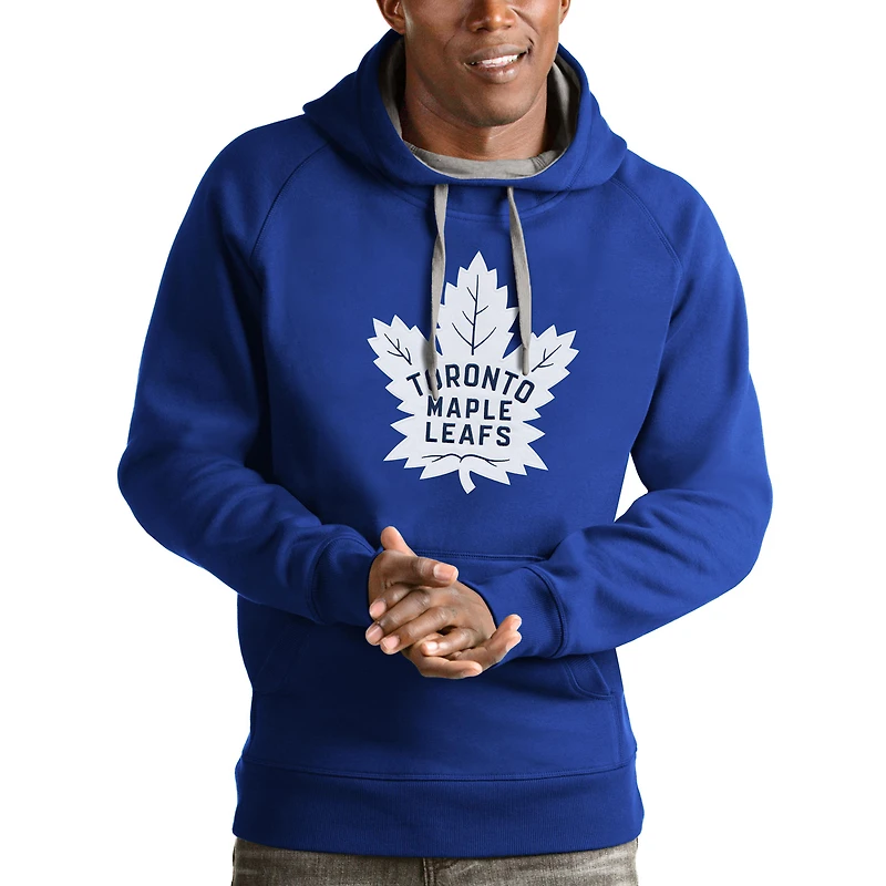 Men's Antigua Blue Toronto Maple Leafs Logo Victory Pullover Hoodie