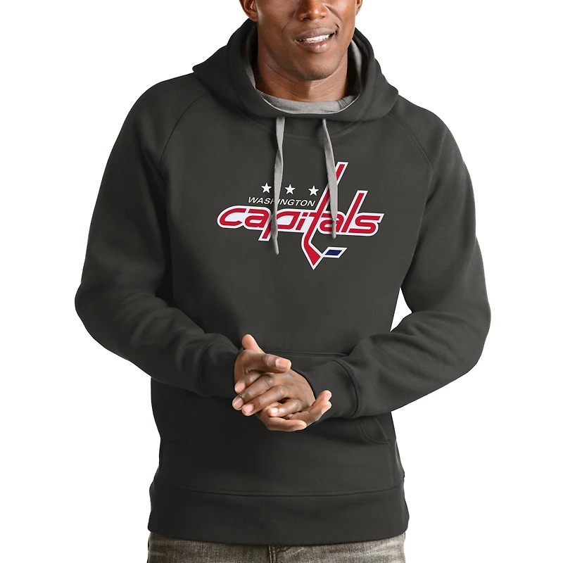 Men's Antigua Charcoal Washington Capitals Logo Victory Pullover Hoodie