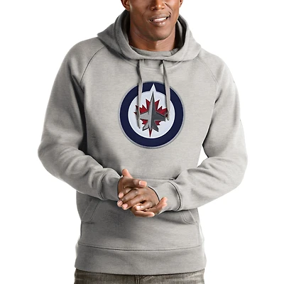 Men's Antigua Heathered Gray Winnipeg Jets Logo Victory Pullover Hoodie