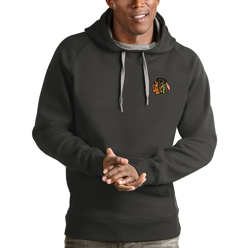 Men's Antigua Charcoal Chicago Blackhawks Victory Pullover Hoodie