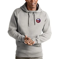 Men's Antigua Heathered Gray New York Islanders Victory Pullover Hoodie