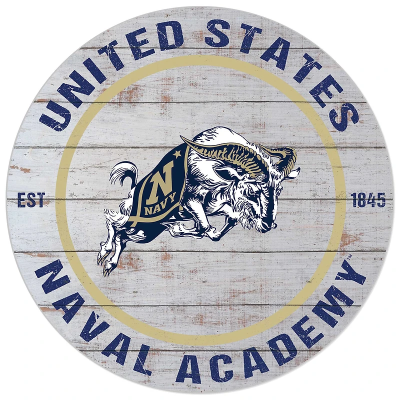White Navy Midshipmen 20'' x 20'' Indoor/Outdoor Weathered Circle Sign