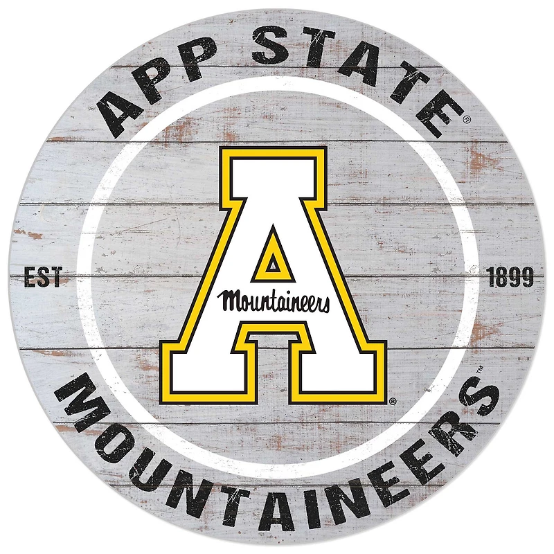 White Appalachian State Mountaineers 20'' x 20'' Indoor/Outdoor Weathered Circle Sign