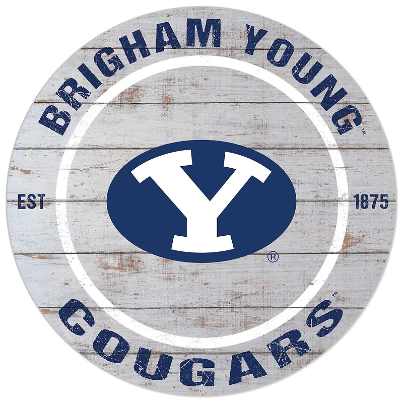 White BYU Cougars 20'' x 20'' Indoor/Outdoor Weathered Circle Sign