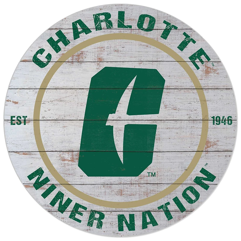 White Charlotte 49ers 20'' x 20'' Indoor/Outdoor Weathered Circle Sign