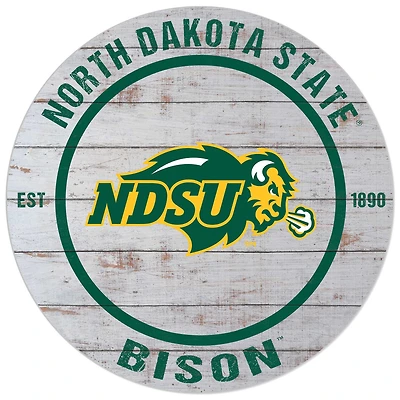 White NDSU Bison 20'' x 20'' Indoor/Outdoor Weathered Circle Sign