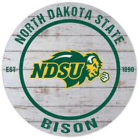 White NDSU Bison 20'' x 20'' Indoor/Outdoor Weathered Circle Sign